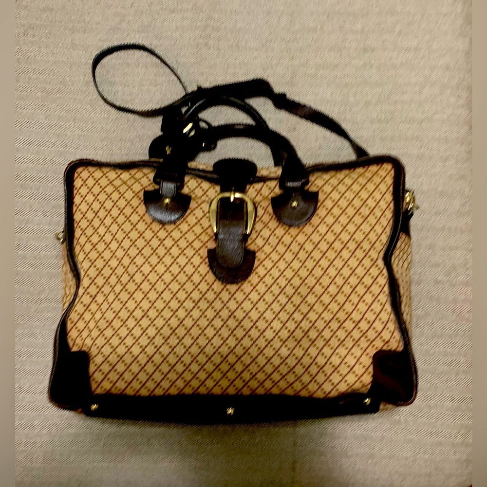 Pre-owned Gucci duffle bag in beige/brown diamanté canvas and brown pigskin trim